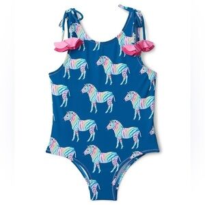 Hatley Rainbow Zebra One Piece Swimsuit tie Shoulder Bow scoop back girls